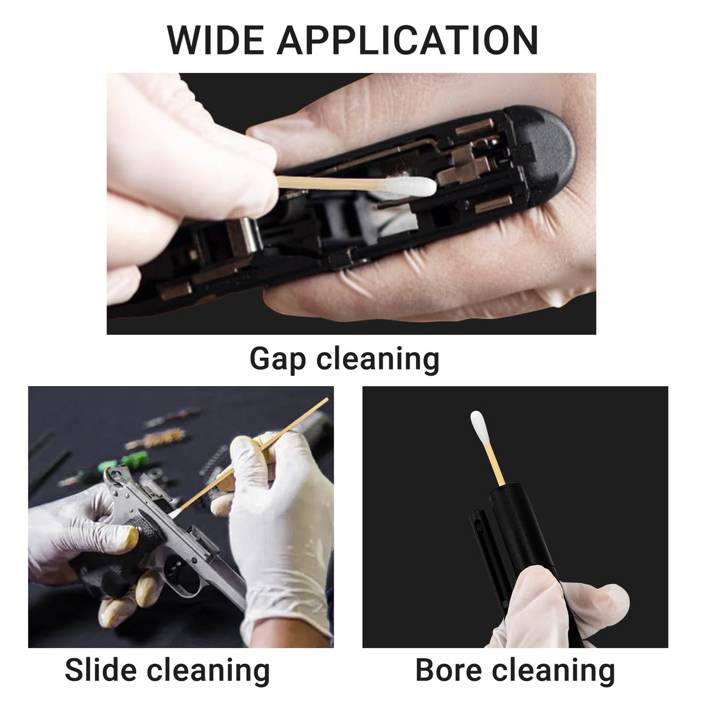 Gun Cleaning Supplies in Box - Pistol Swabs & 9mm Cleaning Patches Combo Pack, Includes 6" Long Swabs and 2" Lint-Free Patches, Universal Kit Supplies for Most Firearms