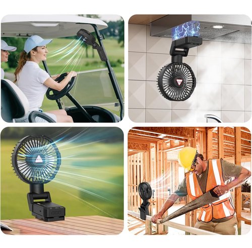 YUGYUM Golf Cart Fan,Magnetic Clip On Fans Rechargeable with Light,10000mAh Battery Operated USB fan for Camping, Cabin & Cruise - Portable Outdoor Fan with 4 Speeds, Timer - Black