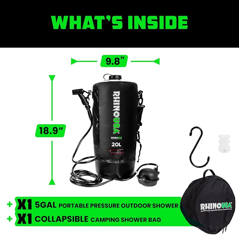 Rhino USA Portable Solar Camp Shower 5 Gal/20L - Black