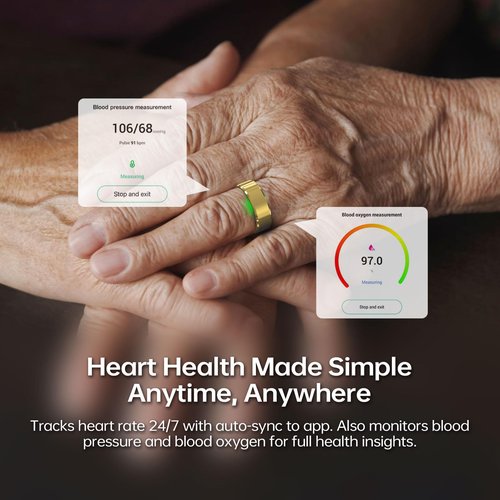 Naughtbaby FitElf 3 Pro Smart Ring?”Health & Fitness Tracker for Women & Men | Monitor Heart Rate, Sleep & Blood Pressure | IP68 Waterproof | 10-Day Battery | No Subscription Needed (Gold, 8)