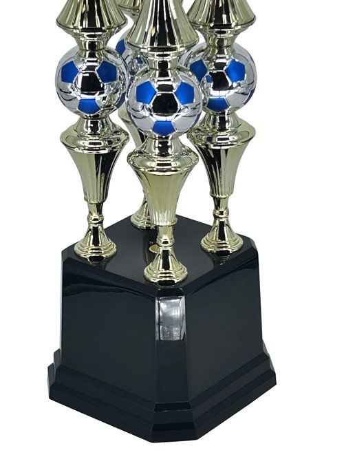 Express Medals Deluxe Soccer Championship Trophy, 41-Inch Gold Tower with Silver Blue Ball Accents, 4-Tier Design