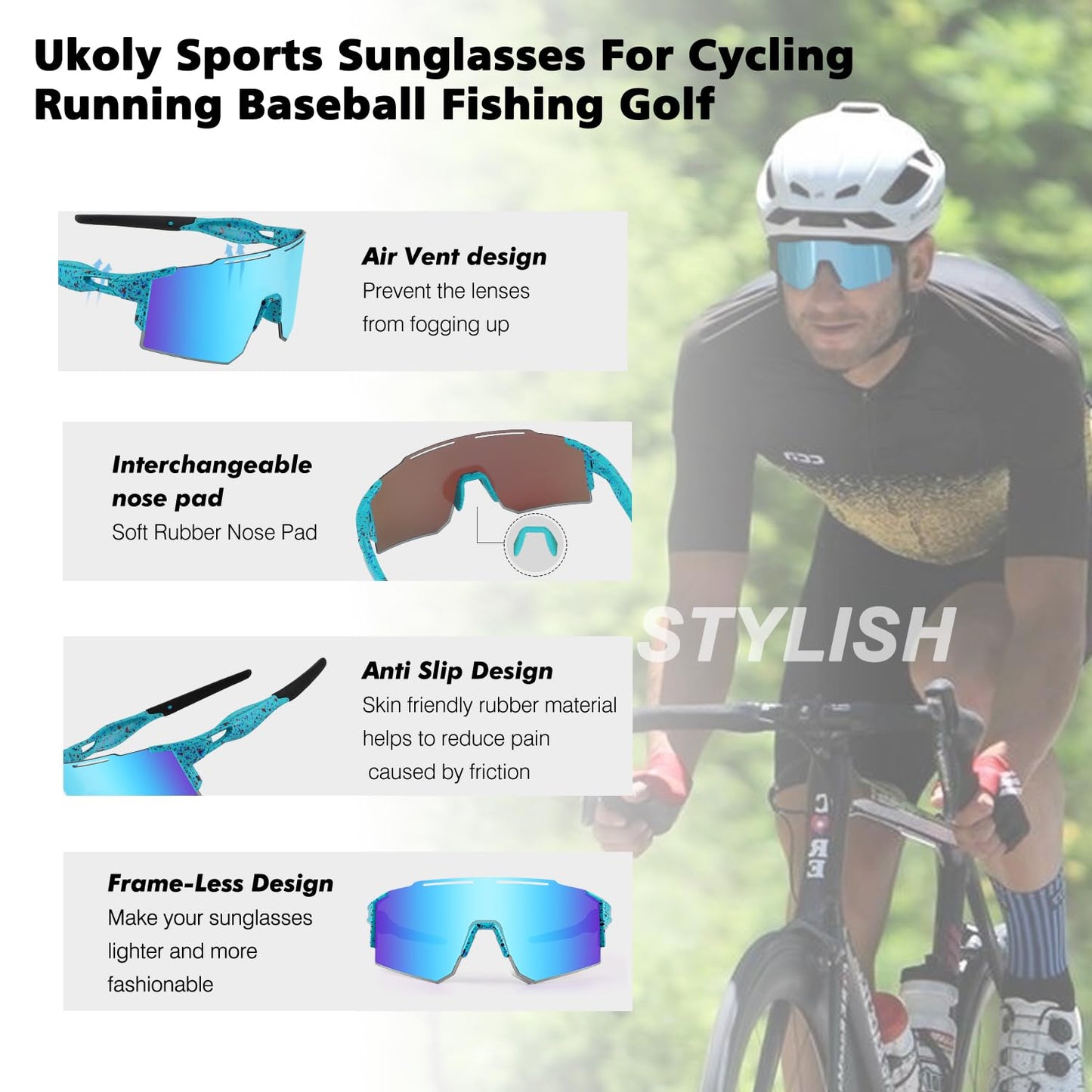 Ukoly Sport Sunglasses for Men and Women,HD PC Lens UV400 Protection