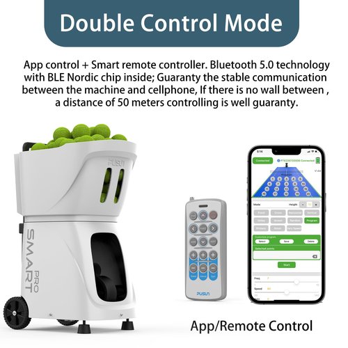 PUSUN - Smart Tennis Ball Machine PT-Smart PRO - 100+ Ball Capacity, Full APP Control, Internal Spin Serve, Ideal for Training & Matches (White)