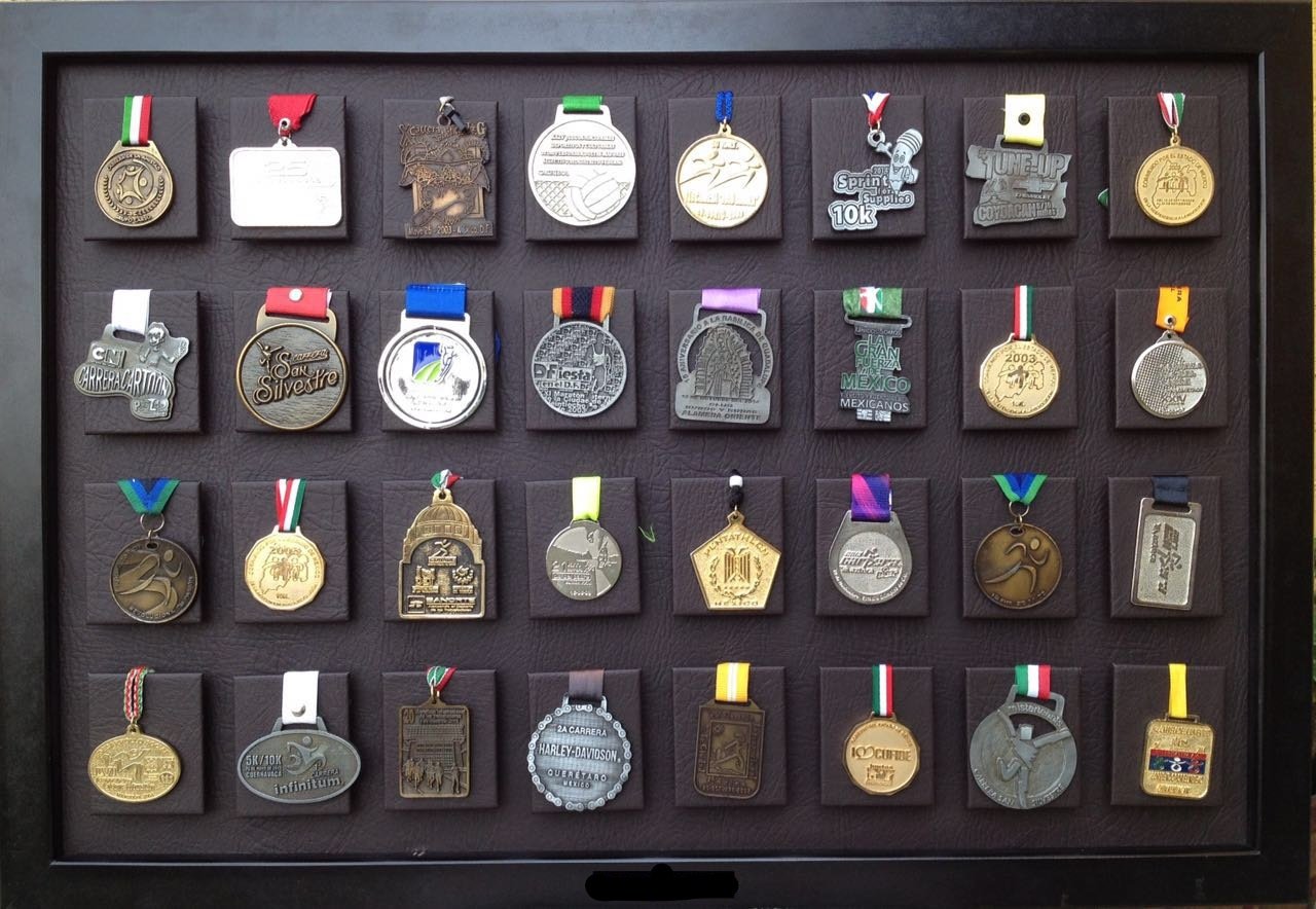 UMDISPLAY Medal Display 32 Medals (Dark Brown), Marathon, Triathlon, Gymnastics, Soccer, Wrestling, Swimming, Track and Field, Martial Arts. Easy to Install, Beautifully Crafted.