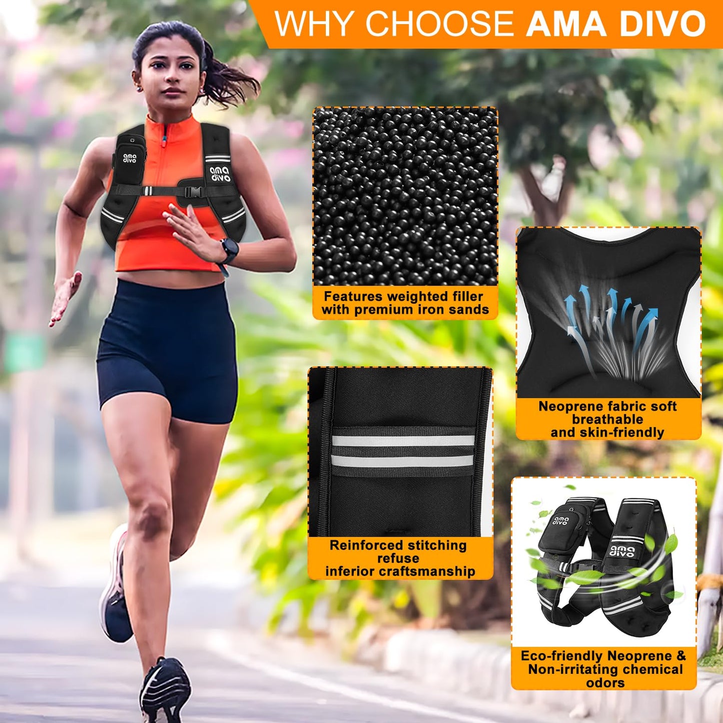AMA DIVO 8LB Fixed Weight Vest for Seniors & Beginners,Reflective Weighted Vest, Daily Walking, Cardio Exercise, Indoor Workout, Adjustable Buckles with Detachable Bag, Reliable Gear