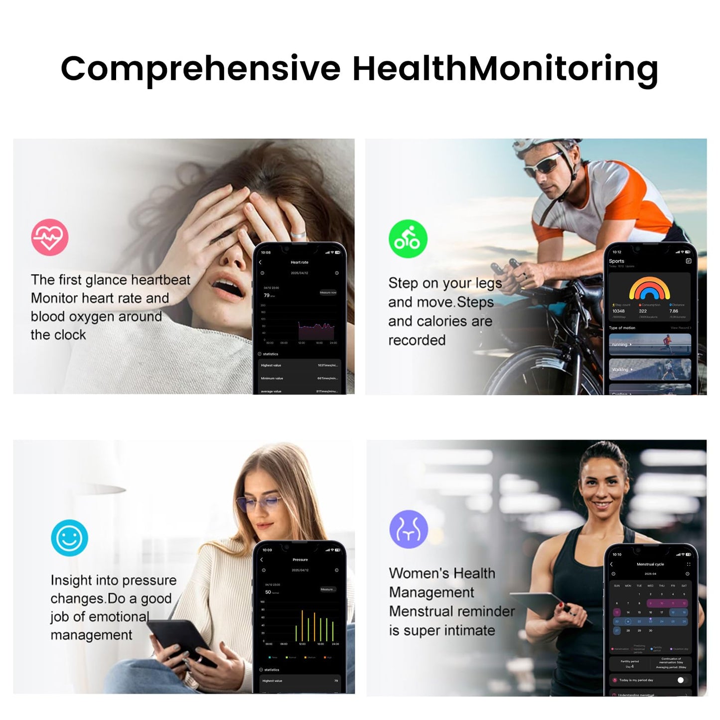 Jojovenusmall Smart Ring for Women & Men - IP68 Waterproof Fitness Tracker with Long Lasting Batteries, 28-Language App, Sleep/Step/Heart Rate Monitor, Compatible with iOS & Android (Silver, 8)