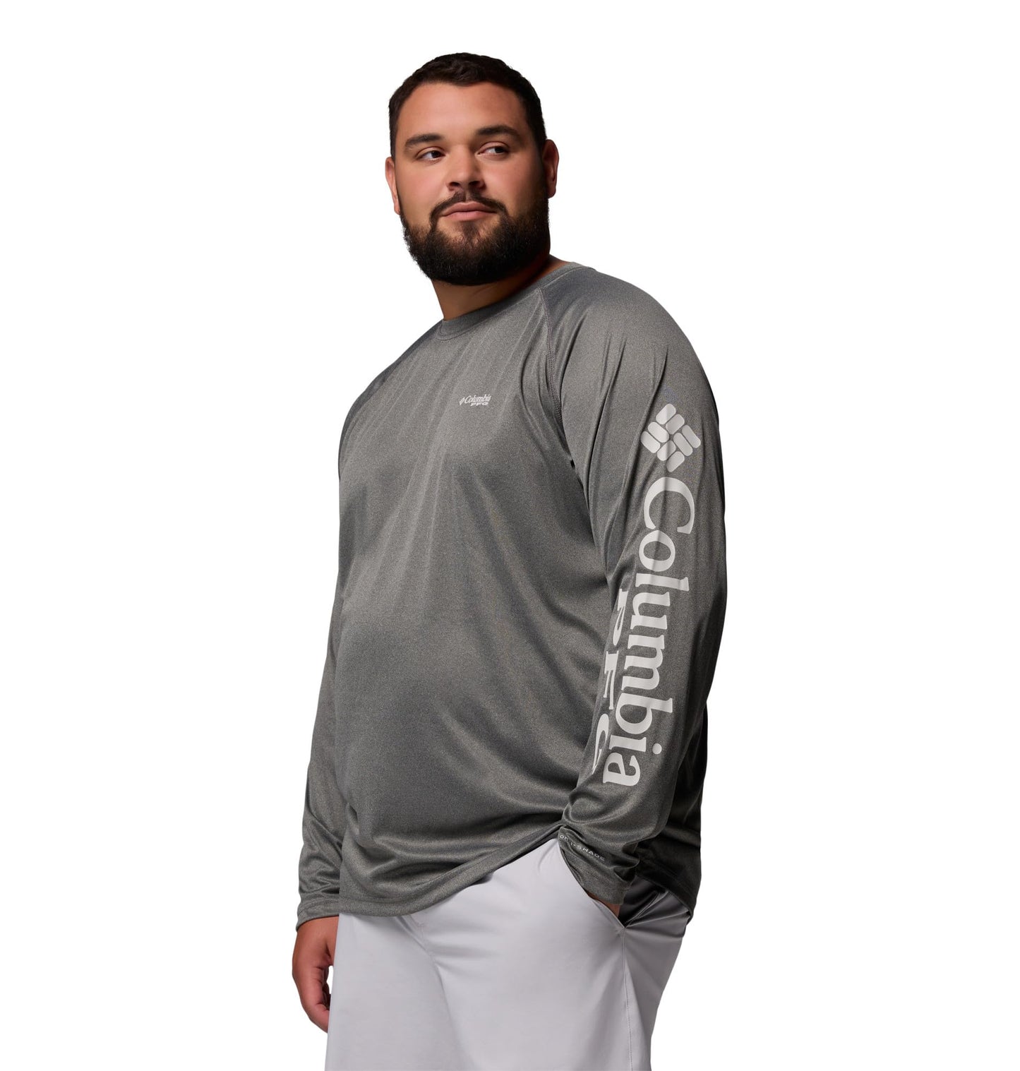 Columbia Men's PFG Terminal Tackle Long Sleeve Fishing Shirt, Charcoal Heather/Cool Grey Logo, 4X Tall