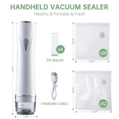 THETCHRY Vacuum Sealer For Food,Handheld Vacuum Sealer with 34 Reusable Bags,Powerful Liquid Vacuum Sealer Machine,Portable Food Vacuum Saver,Preservation Of Fruits,Vagetables and Meat
