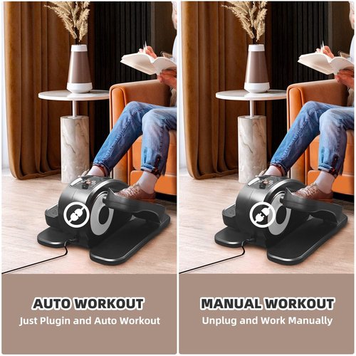 ESL Under Desk Elliptical - Portable Leg Exerciser for Seniors, Compact Seated Elliptical with Remote Control, LCD Display Electric Elliptical Trainers for Home, Silver