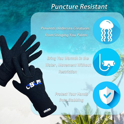 Skyone Neoprene Gloves Scuba Diving Gloves Men Women, Wetsuit Dive Gloves 3MM 5MM with Adjustable Wrist Strap, Thermal Flexible Fully Non-Slip Design Swim Glove for Snorkel Fishing (3MM Black, S)