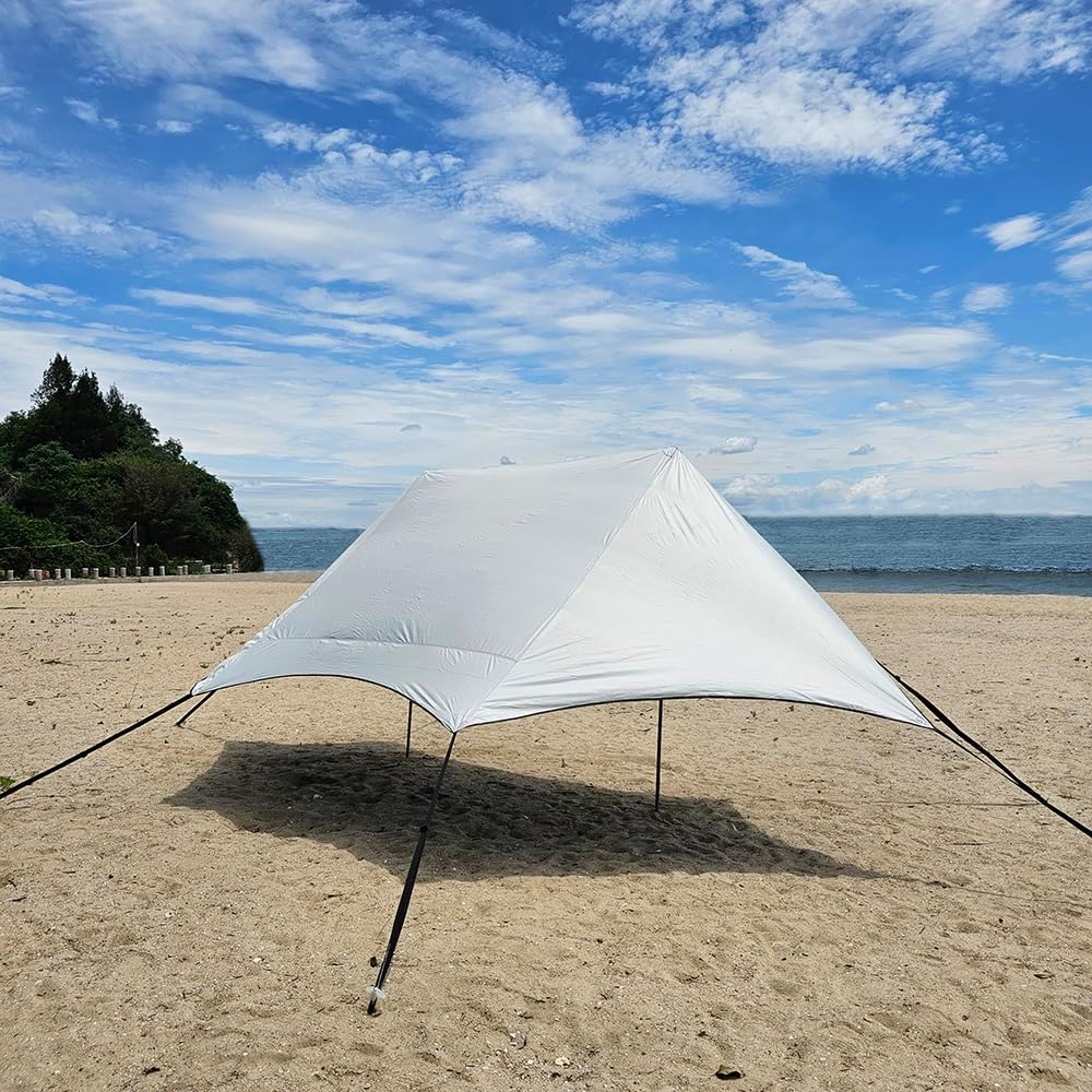 10x17ft Beach Canopy Tent Sun Shade with 2 Poles Camping Tarp Shelter for Beach Grass