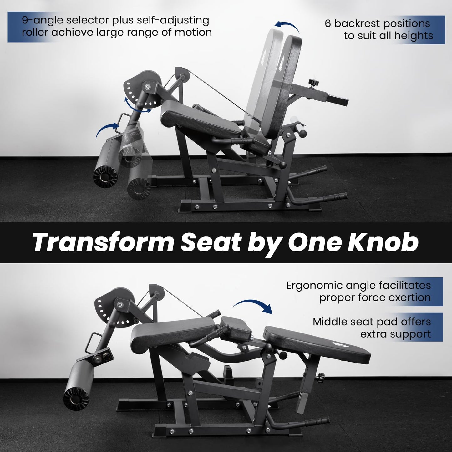 LIONSCOOL Leg Extension and Curl Machine Ultimate Ver. 4, 1100lbs Adjustable Seated Leg Extension, Lying Leg Curl Bench, Cable Operated 2” Plate Loadable Lower Body Exercise Equipment for Home Gym