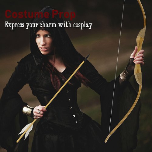 Youth Wooden Bow and Arrow Set, 40 Inch Handmade Wooden Bow and Arrow Cosplay Costume Prop Archery Set Games Toys, 1 Bows 1 Quivers and 3 Feather Arrows, Gifts for Kids Youth Boys and Girl