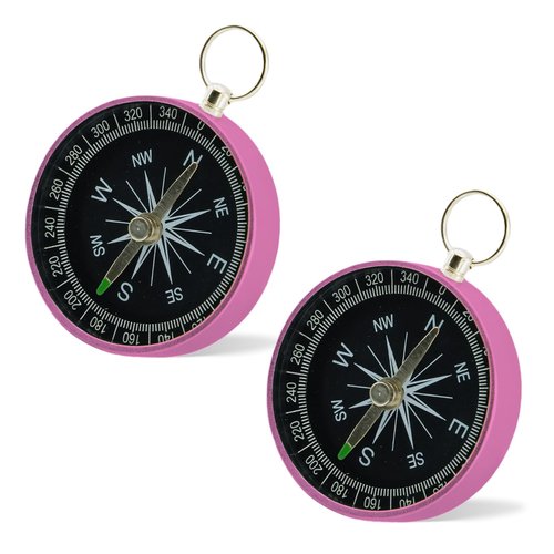 Rovella Pocket Compass, Survival Sports Navigation Compass with Key Ring for Outdoors Camping Hiking Pink Color
