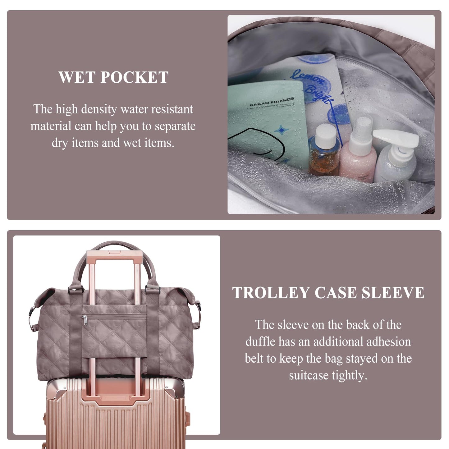 Travel Duffel Bag,Overnight Weekender Bags for Women with Wet Pocket
