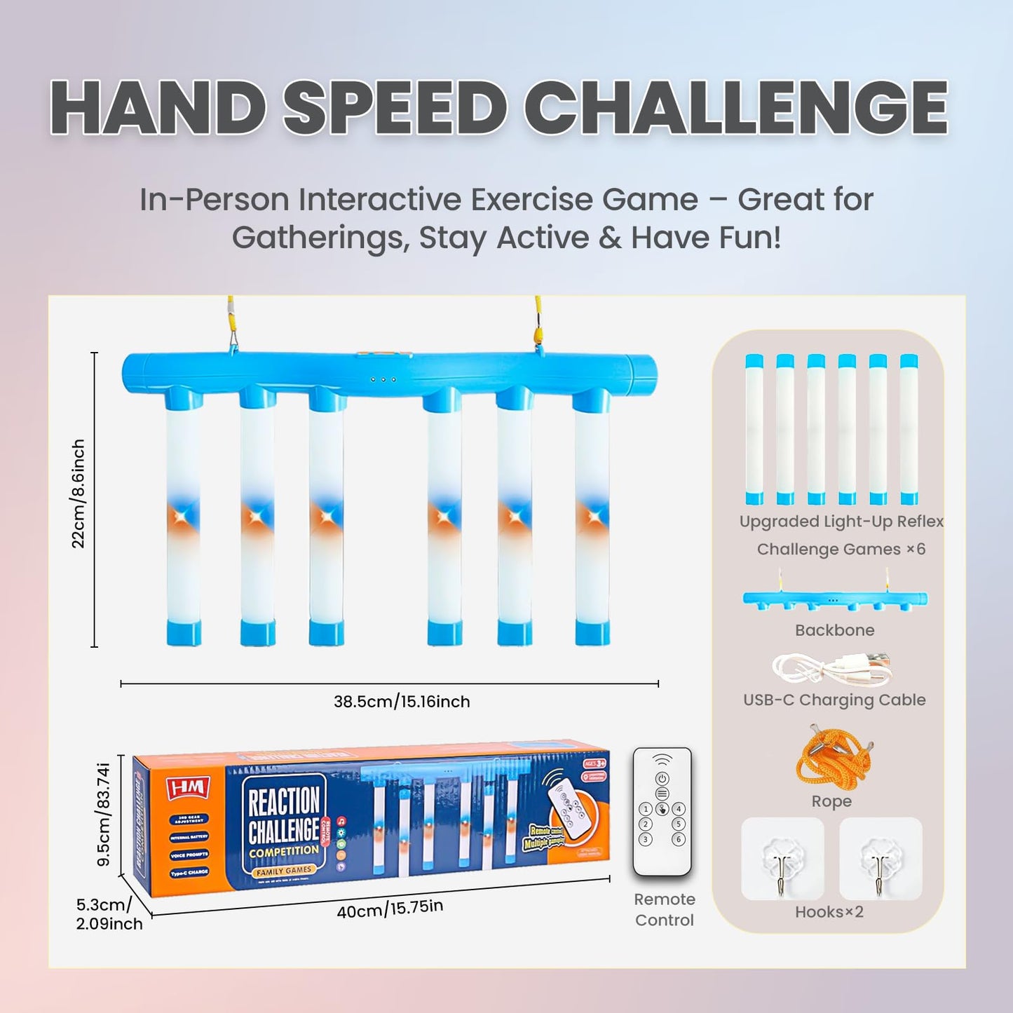 STHF Reflex Game, 3-Speed Adjustable Hand Eye Coordination Training Toy, Reaction Speed Challenge with English Voice Prompts for Family Brain Training, Safe EVA Foam Grip Skill Builder.