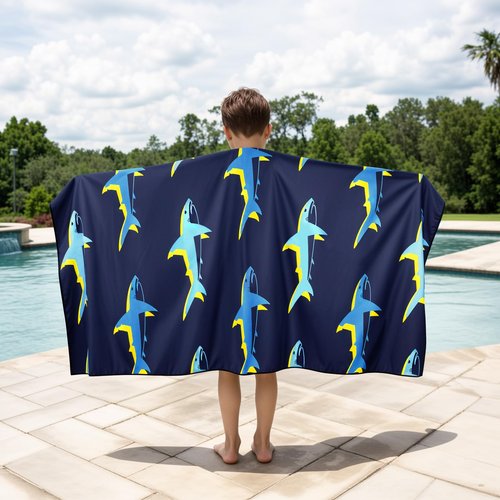 MelonBoat Large Microfiber Beach Towel: Bright Cyan Blue Shark Beach Towel for Travel, Super Absorbent Quick Dry Sand Free, Lightweight Compact for Kids Trip Vacation Bath Camping Pool Swim, 1 Pcs