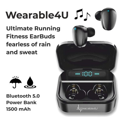 Wearable4U Garmin Forerunner 55 GPS Running 42 mm Watch with Daily Suggested Workouts, Black Black Earbuds Power Bundle