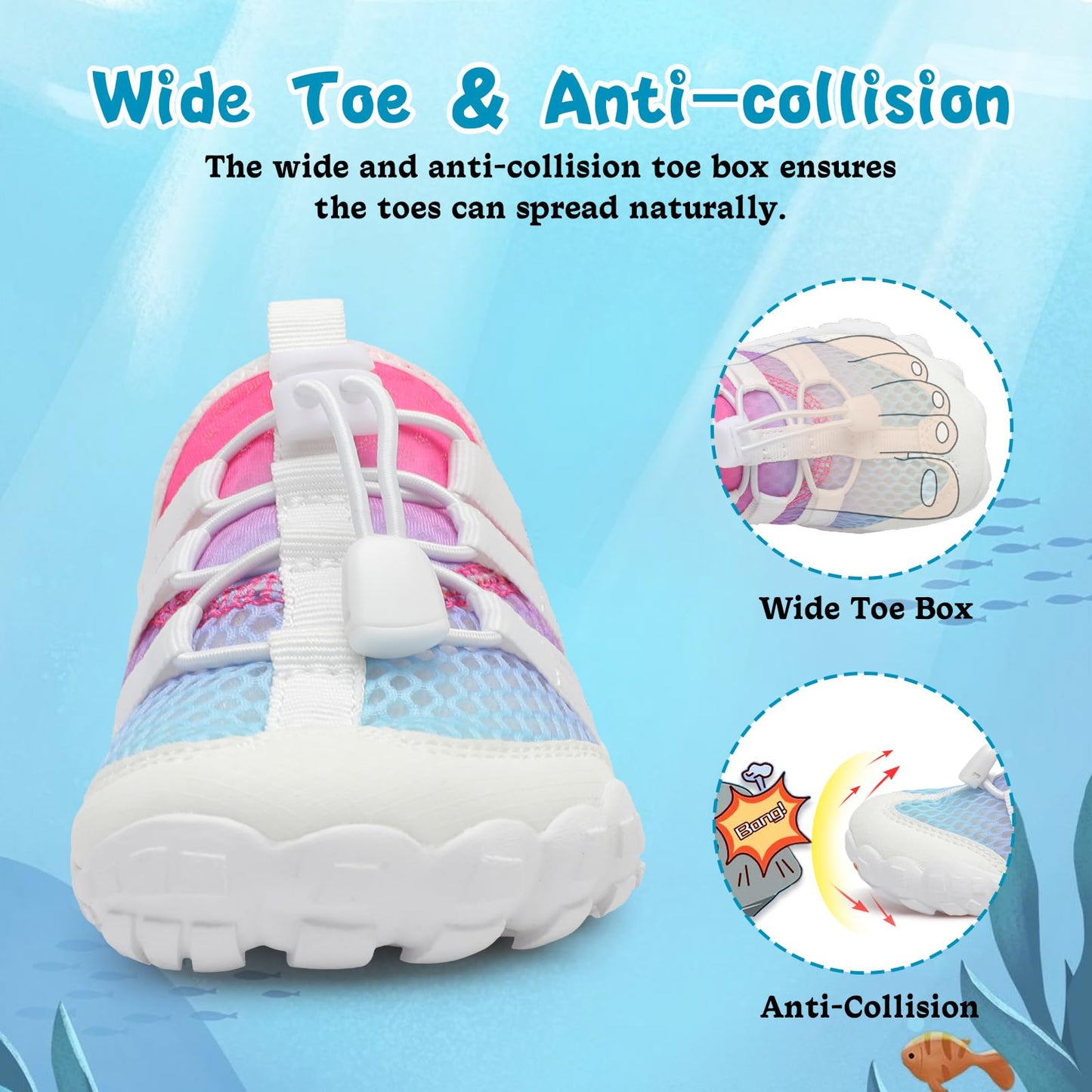 LeIsfIt Kids Water Shoes Boys Girls Wide Barefoot Swim Shoes Quick Dry Aqua Socks with Non-Slip Sole for Beach Pool Surf Hiking Colorful 2 Big Kid