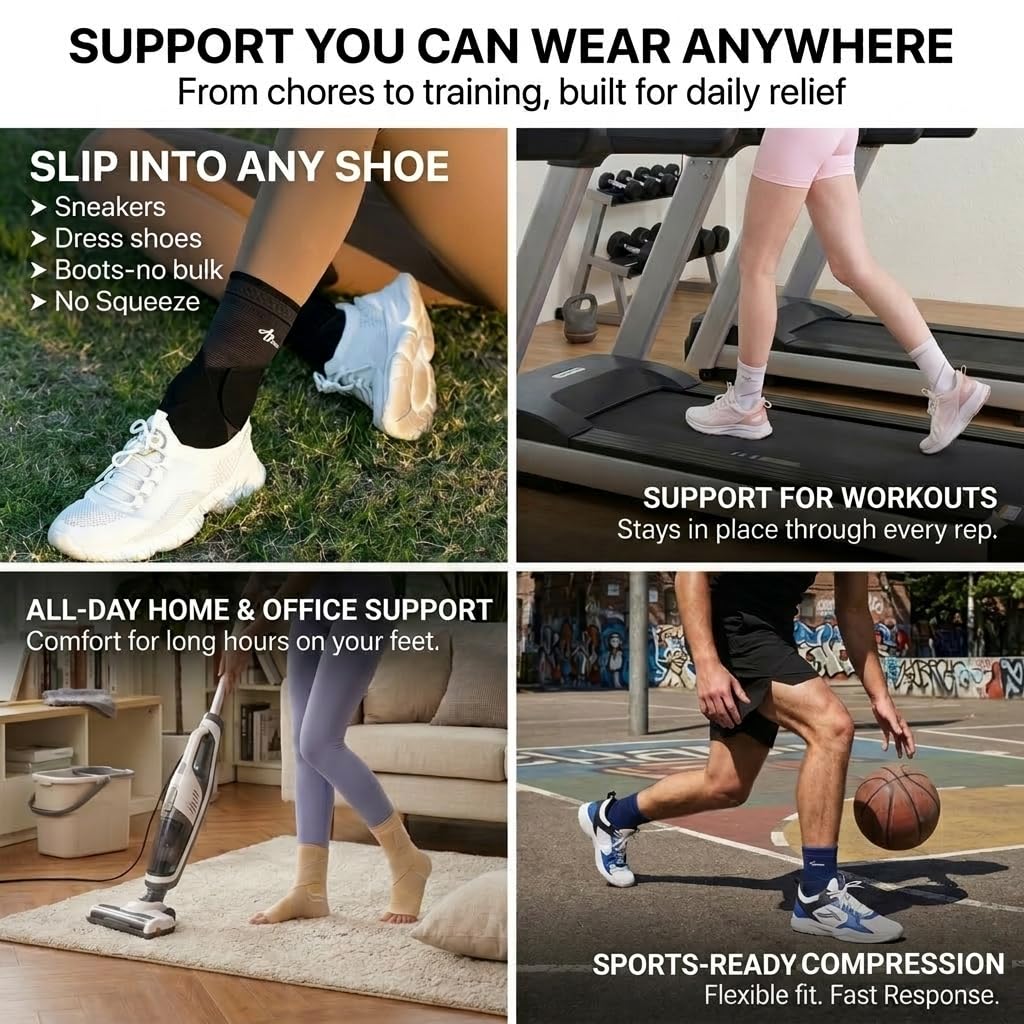 ABIRAM Ankle Brace for Men & Women - Adjustable Compression Sleeve with Wrap, Stability Support & Relief for Sprained Ankle, Plantar Fasciitis & Achilles Tendonitis - Breathable Running & Sports Gear