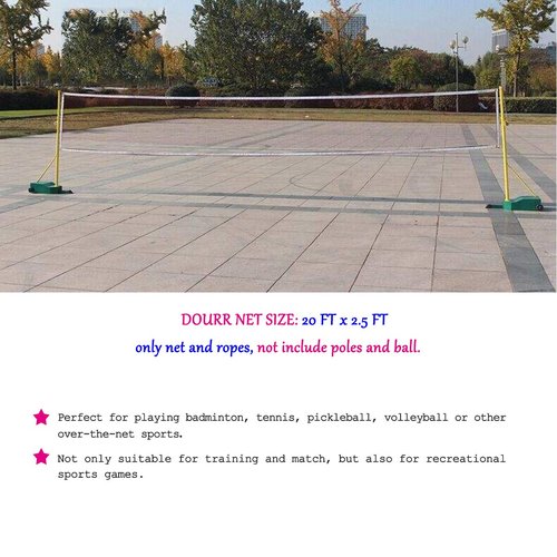 DOURR Outdoor Indoor Badminton Net Replacement with Steel Cable Ropes for Backyard Beach Garden Schoolyard (20 FT x 2.5 FT)