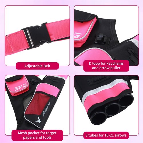 SOPOGER 3/4 Tube Archery Hip Quiver for Arrows Bow Belt Waist Hanged Quiver Fit for Compound Bow and Recurve Bow Target Archery (Pink(3 Tube))