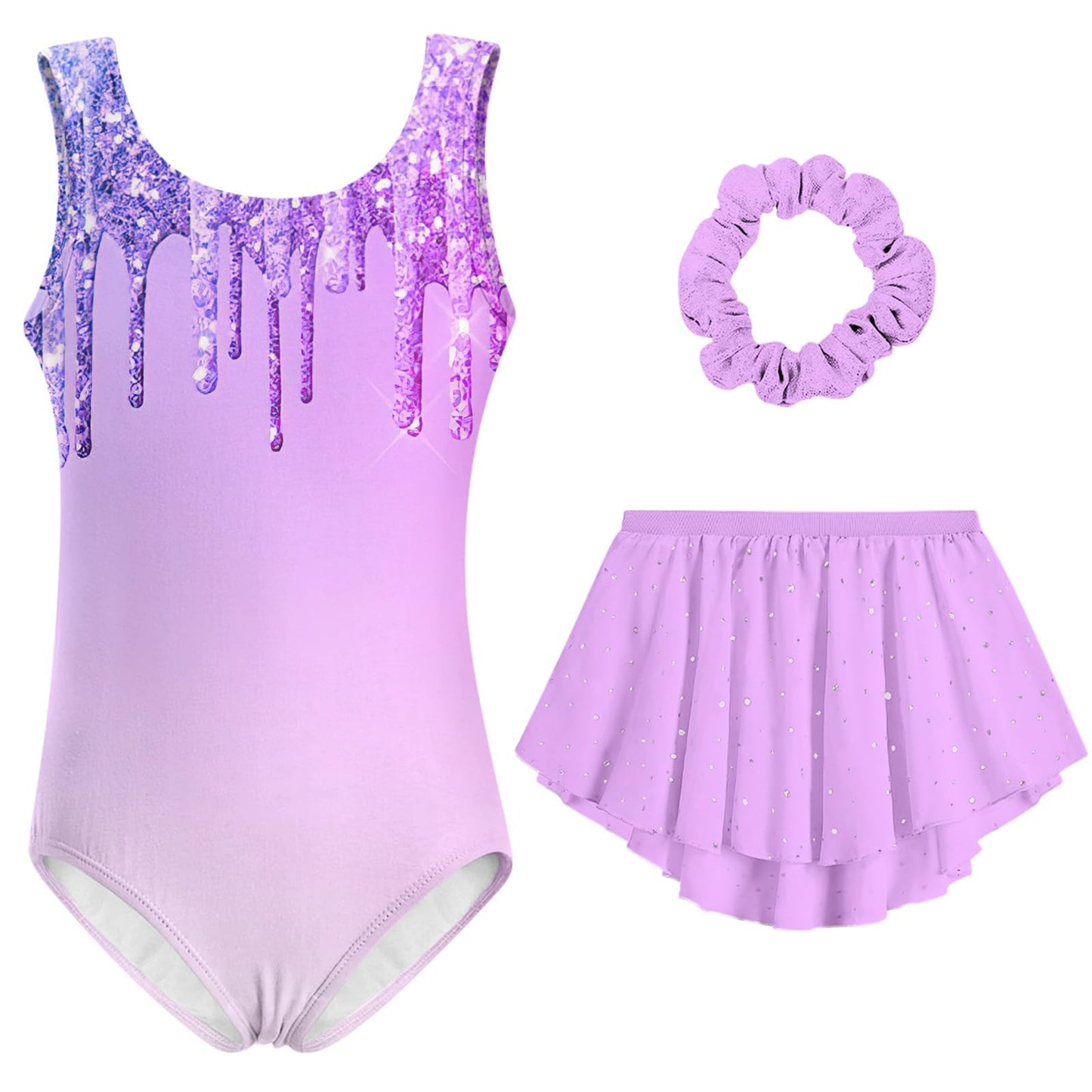 Idgreatim Gymnastics Leotard for Girls 7-8 Sparkly Gymnastic Outfit 3 Piece Ballet Dance Set with Skirt Back to School