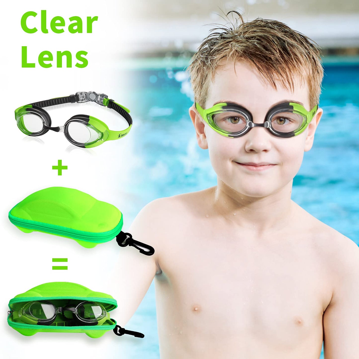 Keary Kids Swim Goggles for Toddler Children Girls Boys Youth, Anti-Fog Waterproof UV Protection Crystal Clear Vision Flat Lens Water Pool Goggles with 3 Nose Pieces
