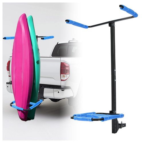 ECOTRIC RV Hitch Mount Kayak Rack Fits up to 12'' Kayaks Vertical Standing Kayak Carrier 2'' Hitch Receiver Height Adjustable 150LBS for RV Truck SUV Heavy Duty Steel