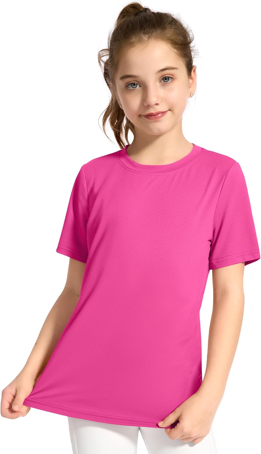 KEREDA Girls Athletic Shirts Quick Dry Short Sleeve Crew Neck T Shirts, Summer UPF 50+ Tee Tops for Teen Girls 3 Pack