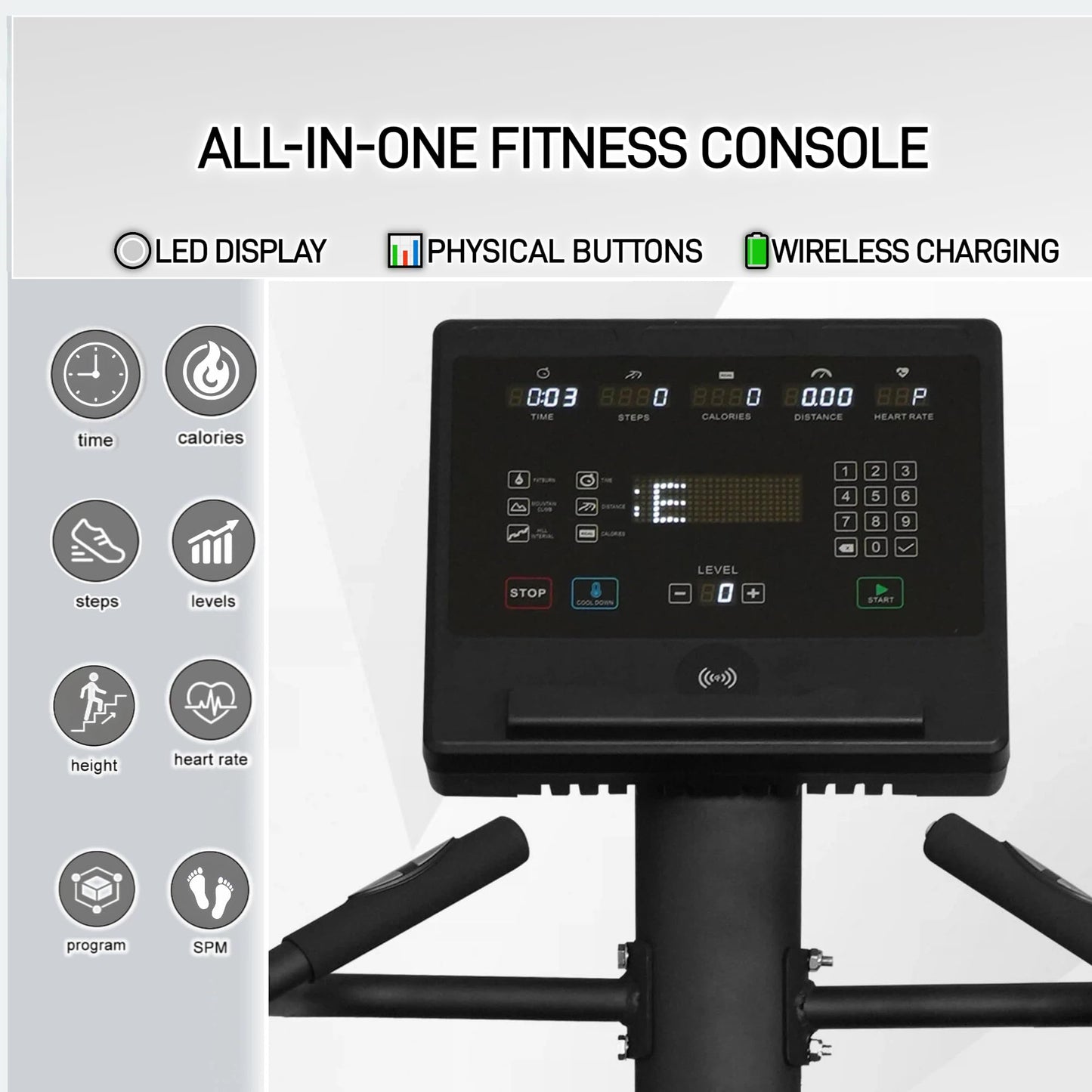 Stairmaster Stair Climber Machine, 610LBS Commercial Stair Stepper with LED Display & Button Controls, 15 Resistance Levels, Heart Rate Monitor, 9 Programs, Wireless Charging