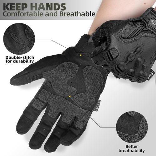 ZUNE LOTOO Tactical Gloves for Men, Touchscreen Motorcycle Gloves Padded Finger Impact Protection, Black Leather Safety Work Gloves Cut Resistant for Paintball Airsoft Range Skeleton Women Large