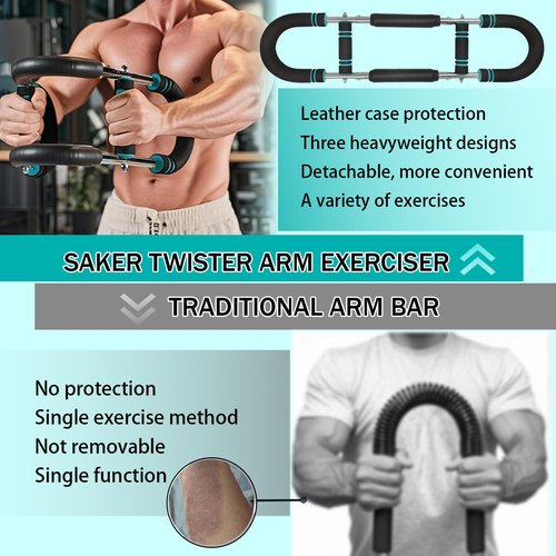 Saker Twister Arm Trainer, Adjustable 66-110LB Forearm Strengthener Chest Exerciser, Heavy-Duty Spring Resistance Upper Body Workout Equipment, Wrist Trainer for Home Gym & Portable Strength Training