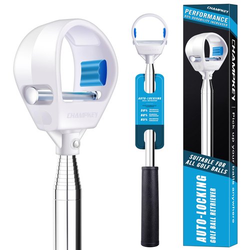 CHAMPKEY Upgraded Auto-Locking Golf Ball Retriever Performance Version - Thicken Telescopic Shaft Golf Ball Picker - High Durability and Stability Golf Retriever (9FT)