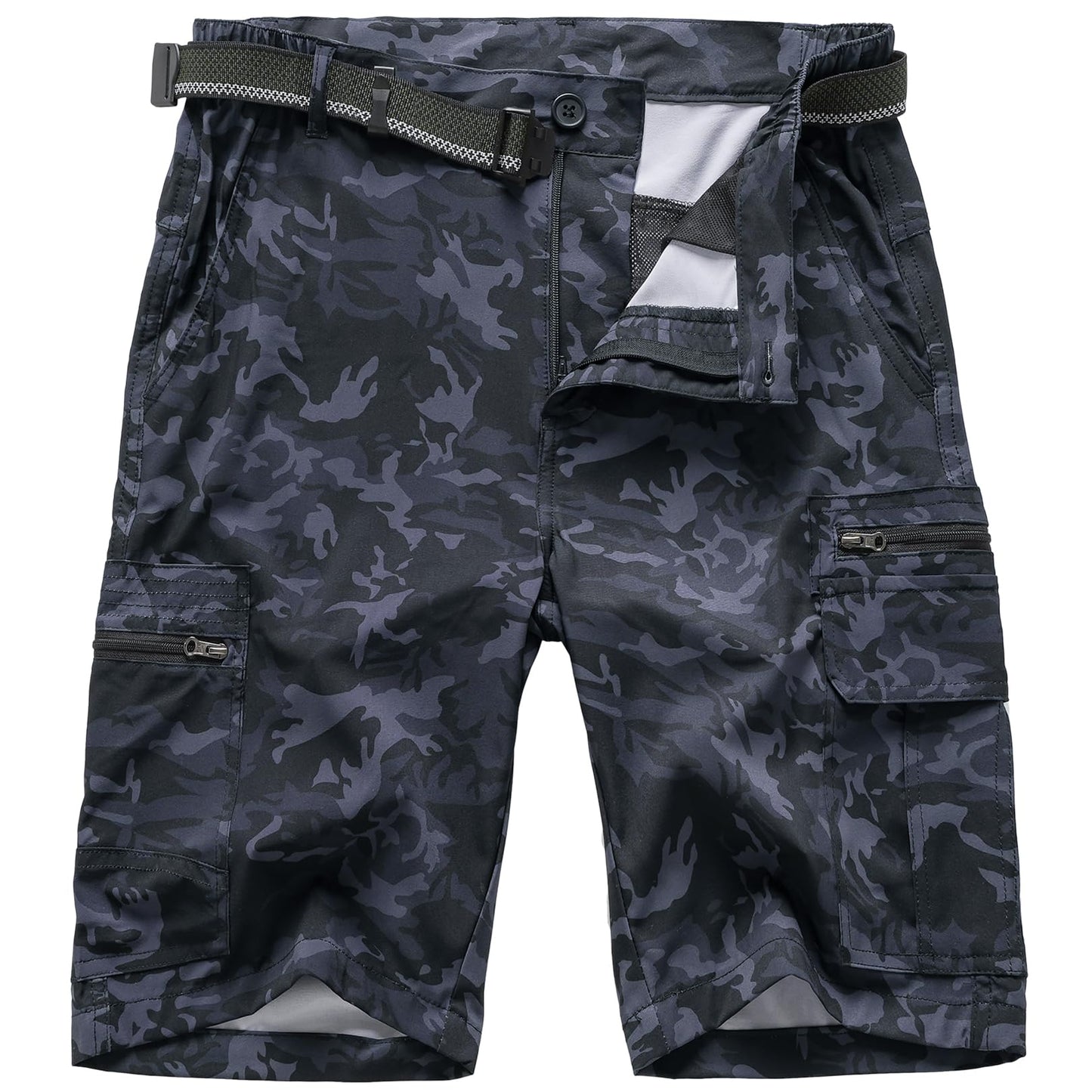 Jessie Kidden Mens Outdoor Casual Expandable Waist Lightweight Water Resistant Quick Dry Fishing Hiking Shorts (6222 Black Camo 29)