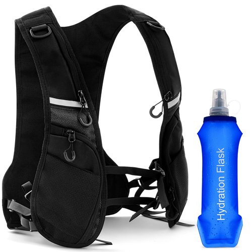 Sunnymove Running Vest with 500ml Water Bottle Reflective Hydration Water Vest with Soft Flask for Men Women Lightweight Breathable, Adjustable Chest Straps Marathon Accessories