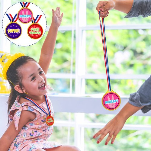 Gejoy Assorted Kids Medals for Winning Plastic Medals Assortment for Sports Talent Shows Gymnastics Parties and Other Birthday Party Favors (60 Pieces)