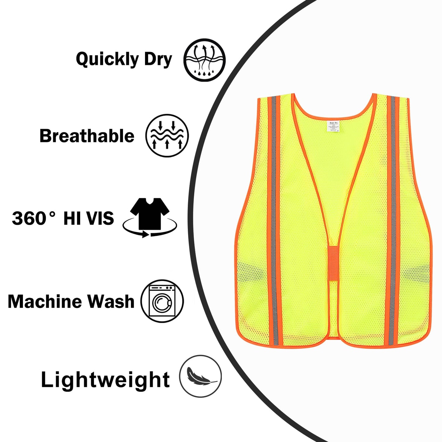 Meiosuns Reflective High Visibility Safety Vest for Men Women Class 2 Hi Vis Breathable Mesh Vests Neon Safety Jacket with Elastic Band for Construction Work Meets ANSI/ISEA Standards (Yellow, XL-3XL)
