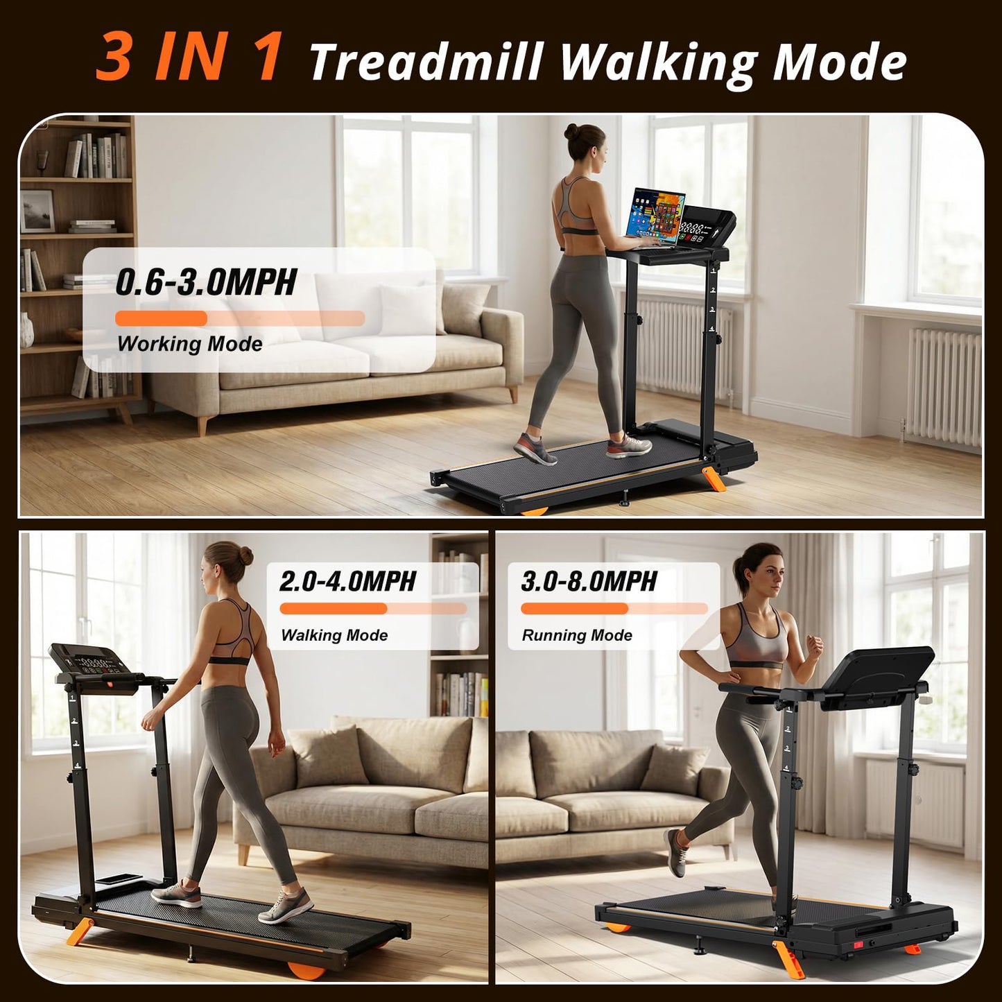 Walking Pad Treadmill with Desk Workstation, 12% Incline Treadmills for Home Office, 350lbs Capacity, 3.5H(XXL)