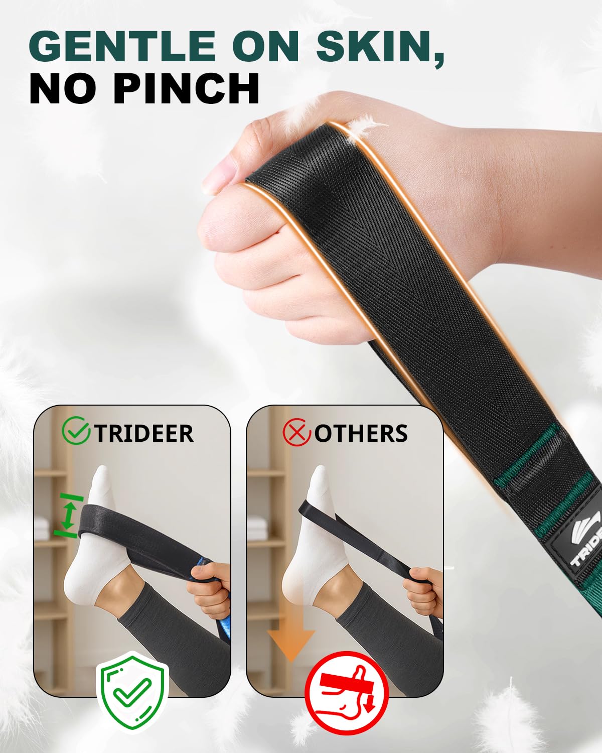 Trideer Stretching Strap & 3PCS Resistance Bands Set – Non-Elastic Stretch Strap & Elastic Bands for Safe Stretching, Mobility, Physical Therapy, Rehab, Recovery, Yoga & Home Exercise (Green)