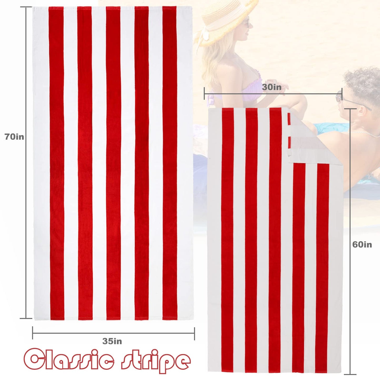 Exclusivo Mezcla 100% Cotton Pool Beach Towel, Large Cabana Stripe Towel