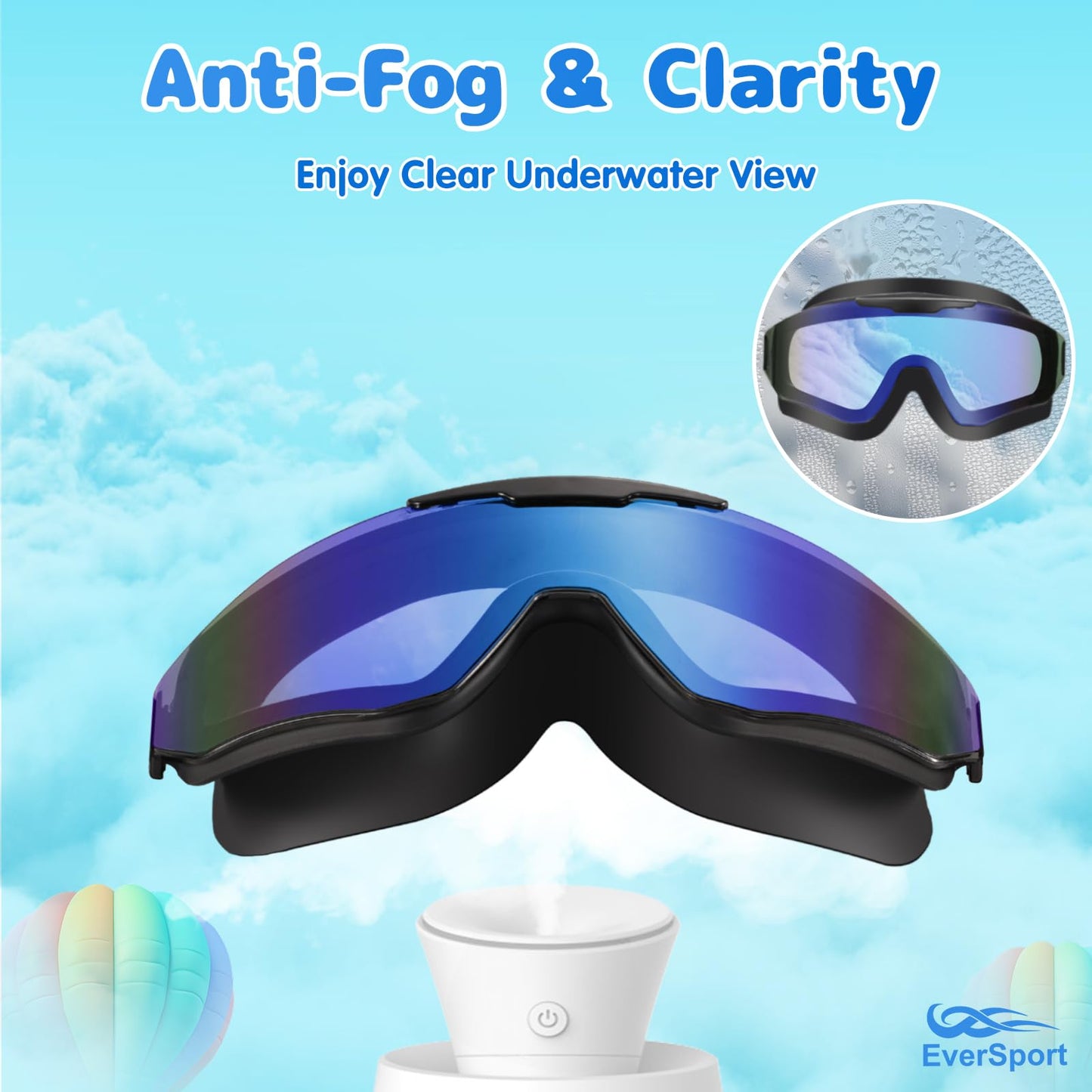 EverSport 2 Pack Kids Swim Goggles Frame Less Design Anti-fog UV Protection Clear Wide Vision No Leak, Water Pool Swimming Goggles for kids 6-14 8-14 8-12 Youth Children Boys Girls