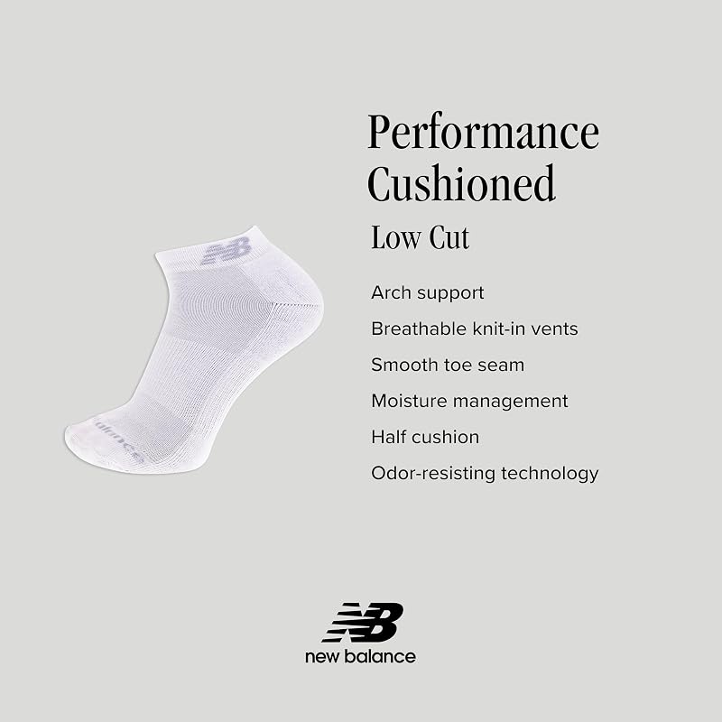 New Balance Unisex 12-Pack Cushioned Low Cut Socks – Gray Assorted (6 Pairs + Large)