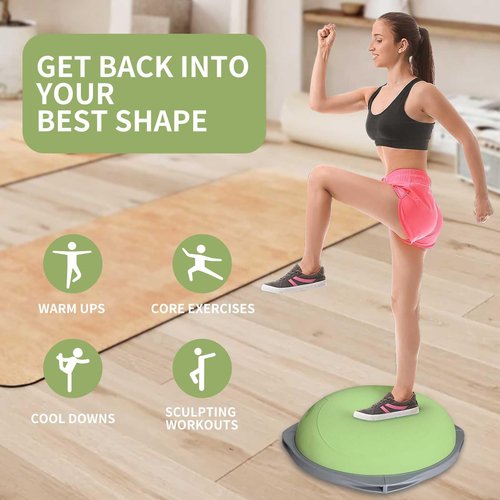 workout equipment for home，boso balancing ball，half ball balance trainer，core training equipment， 27.5 inch Yoga Exercise Ball for Home Gym Core Training Anti-Skid Surface (Green Heart-27.5'')