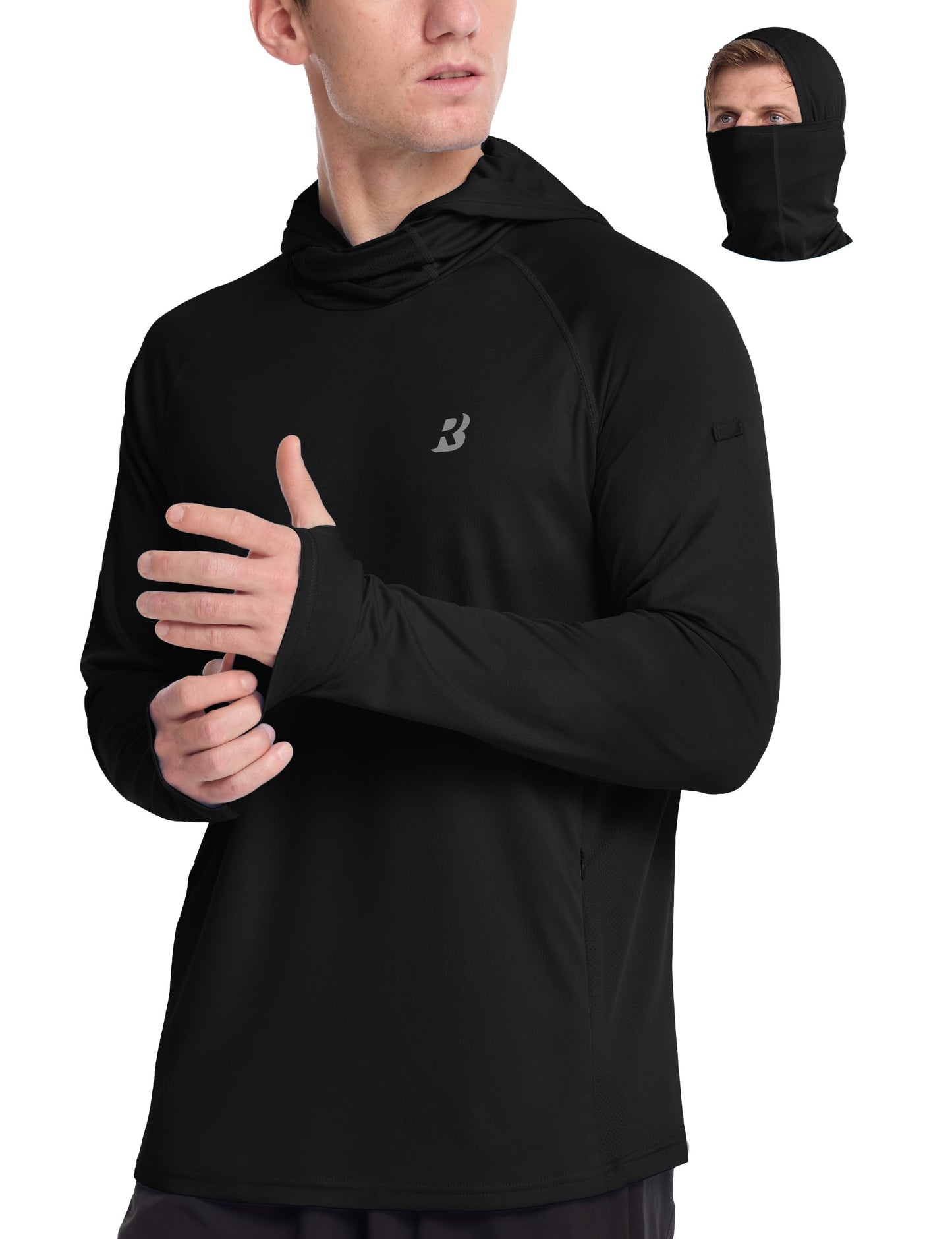 Roadbox Mens UPF 50+ Sun Protection Hoodie, Long Sleeve Fishing Shirt with Mask, Lightweight UV SPF Hooded for Hiking Running