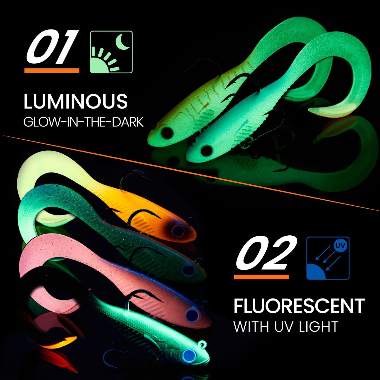 TRUSCEND Duramax Easy Catch TPE Soft Fishing Lures with BKK Hooks, Trembly Sinking and Vibrating Swim for More Bites, Pre-rigged Tear-Resistant Swimbaits for Bass, Trout, Crappie, Freshwater Saltwater