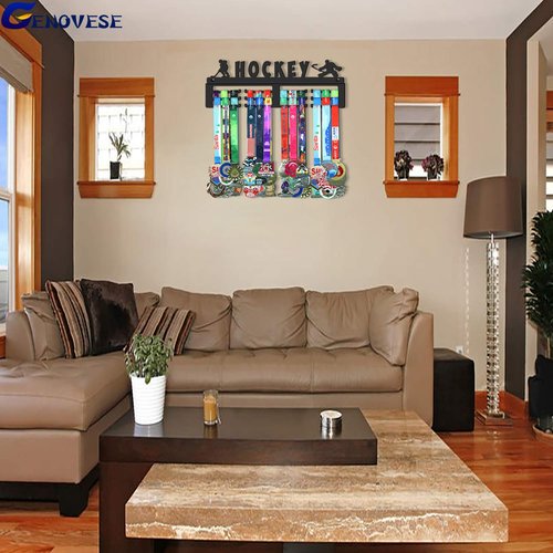 GENOVESE Medal Holder Display Hanger Rack for Hockey,Super Sturdy Black Steel Metal,Wall Mounted Over 50 Medals
