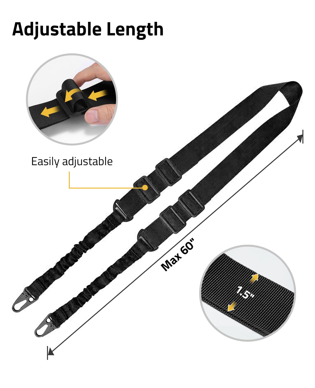 CVLIFE Two Points Sling with Length Adjuster Traditional Sling with Metal Hook for Outdoors Black
