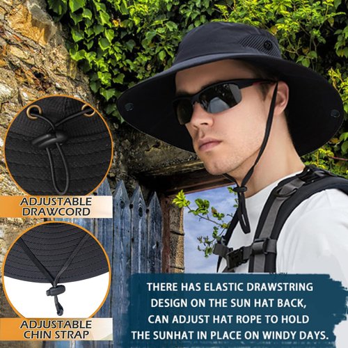 ZOORON Sun Hats for Men Women, Fishing Bucket Hats, Wide Brim UV Protection Waterproof Breathable Boonie Hats (1Pack-Black)