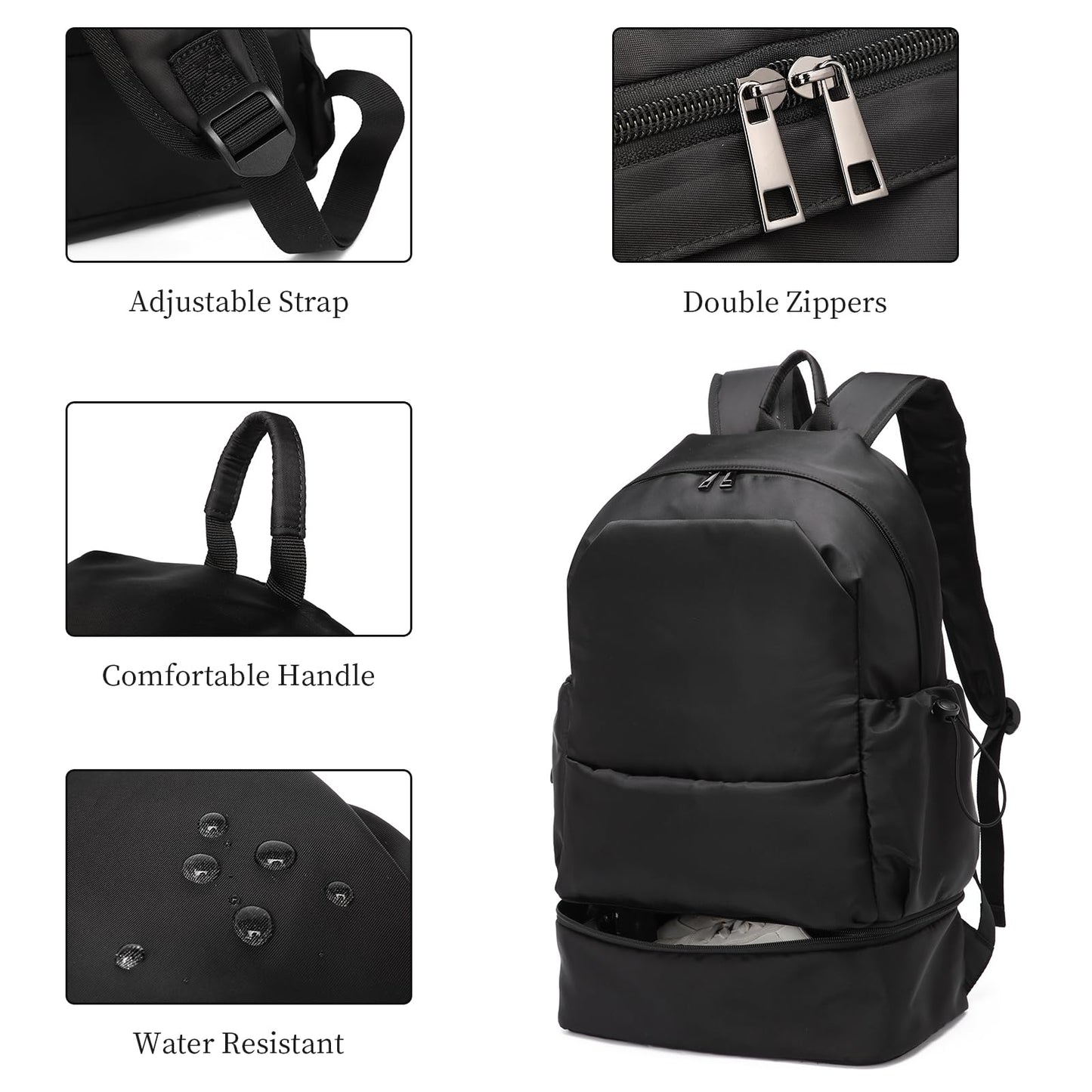 seyfocnia Large Gym Backpack for Men,Waterproof Travel Backpack With Shoe Compartment Lightweight Sports Gym Bag Casual Daypack-Black
